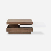 Table basse modulaire minimaliste en bois massif moderne, 3 panneaux décalés avec rangement dissimulé, pour salon et chambre, en stock