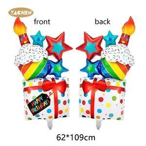 Yachen gros forme de gâteau personnalisé grande feuille d'hélium mylar joyeux anniversaire ballons pour enfants fête d'anniversaire décoration fournitures