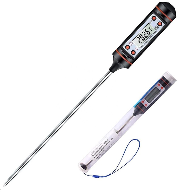 Stainless Steel Digital Food Thermometer with Extra-Large LCD Screen for Precise Cooking and Baking