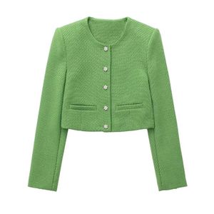 Nouveau manteau à col rond pour <span class=keywords><strong>femme</strong></span>, taille haute, slim, fleur, bouton, texture, style court, printemps/été <span class=keywords><strong>2022</strong></span> - Product Image 1