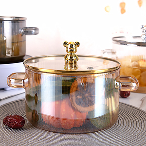 New Arrive Glass Cookware Sets Amber Ribbed Design Cooking <strong>Pot</strong> With Bear Lid Set Universal Cookware for Gas and <strong>Induction</strong> <strong>Hobs</strong> - Product Image 3