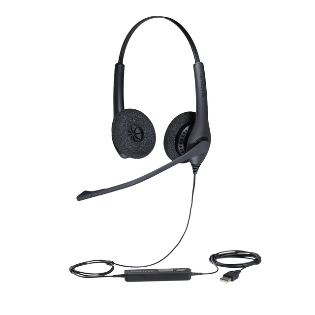 Ja Bra Biz 1500 Duo-Professional UC Call Center Wired Over-Ear Headset with Active Noise Cancellation Dynamic Driver 150 Ohms