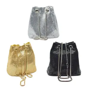 Fashion ladies party woman evening bags bling silver aluminum sequin bucket purses luxury clutch mini handbag