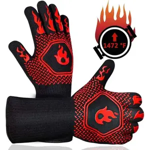 Slip-resistant Design and Dotted Style black oven mitt heat resistant silicone barbecue BBQ cooking gloves