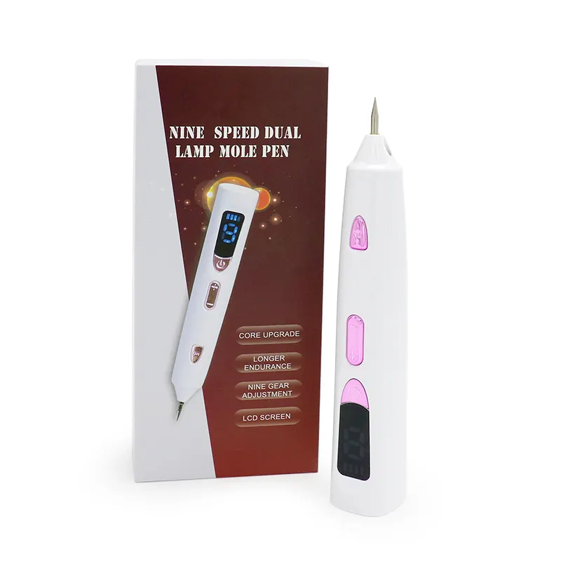 Aiguille électrique 9 niveaux pour enlever les taches verruca nevus étiquette de peau stylo de tatouage sans fil avec lumière led