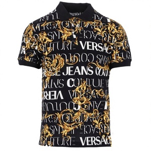 Camiseta de Golf Casual de Manga Corta con Cuello Redondo, Diseño Barroco Negro y Dorado, para Hombre, Acrílico/Nailon/Lana, Transpirable - Product Image 1