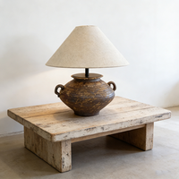 Lampe de bureau en poterie rustique marron tendance 2026 avec abat-jour en lin, style Wabi Sabi, lampe en céramique à double poignée pour hôtel et villa