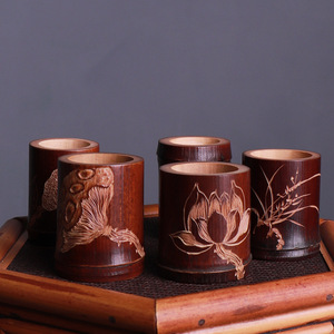 Supporto per Coperchio in Radice di Bambù Naturale, Accessorio per Cerimonia del Tè in Stile Giapponese, Porta Coperchio in Bambù Arhat Invecchiato Color Carbone - Product Image 3