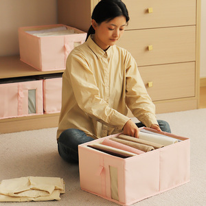 Boîte de rangement pour vêtements Huada, rectangulaire, beige rose, pliable, grande capacité, empilable, organisateur pour armoire - Product Image 4