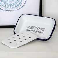 Porte-savon circulaire en métal émaillé de 13 cm pour salle de bain, avec logo personnalisé et égouttoir amovible