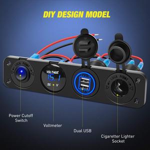 Panel de enchufe de cargador 4 en 1 ON OFF, voltímetro LED <span class=keywords><strong>USB</strong></span> Dual, encendedor de cigarrillos, toma de corriente, Panel de interruptor basculante - Product Image 3