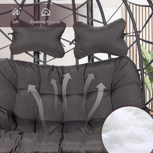 Fauteuil à œuf <span class=keywords><strong>suspendu</strong></span> pour intérieur et extérieur pour 2 personnes, <span class=keywords><strong>double</strong></span> et large, en osier, avec support, surdimensionné, pour jumeaux et patio, causeuse à 2 places - Product Image 3
