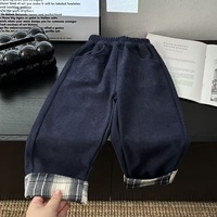 Celana Kasual Anak-anak Musim Gugur/Dingin dengan Patch Fleece, Celana Kasual Berlapis Katun untuk Anak Laki-Laki, Pakaian Luar untuk Pakaian Musim Gugur.