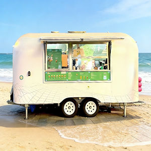 รถเข็นขายของเคลื่อนที่ 4 ล้อ สีขาวและสีเขียว สำหรับขายไอศกรีมและกาแฟริมชายหาด - Product Image 5