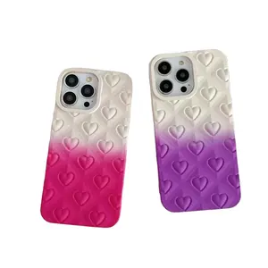 New big hole love TPU protective shell monochrome gradual dyed check mobile phone cover for Iphone 11/12/13/14/15 pro max