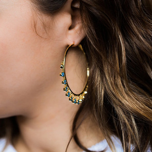 Boho Large Hoop Earrings for Women Aquamarine Blue Crystal Accent Fashion Daily Party Accessories - Product Image 4