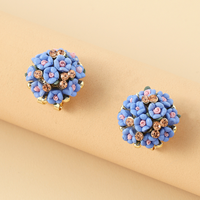 CLBX Fleur en céramique à la mode et romantique sertie de boucles d'oreilles en alliage de diamants, fermoir d'oreille exquis