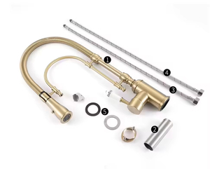 <span class=keywords><strong>Robinet</strong></span> de cuisine rétro YF 2026 en laiton brossé doré, avec douchette extractible, eau chaude et froide, pour salle de bain - Product Image 5
