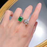 S925 Bague En Argent À Haute Teneur En Carbone Diamant Léopard Sous Série Simulé Émeraude 8*10mm Léopard Anneau De Mode De Mariage