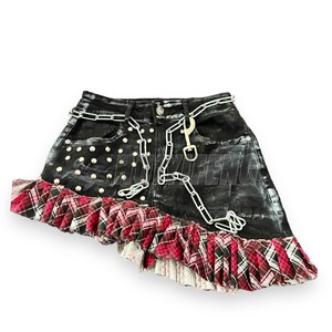Jupe courte en jean délavé à l'acide pour femme, motif écossais, design personnalisé, collection été - Product Image 1