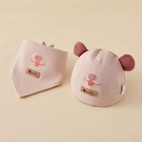 Bonnet en coton de classe A pour nouveau-né, doux, double couche, avec oreilles 3D et patch souriant pour garçons et filles de 0 à 3 mois