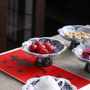 Plato de cerámica azul y blanco con forma de loto, plato de porcelana para refrigerios, para fiestas de té, decoración para mesa de café en la sala de estar. - Product Image 3