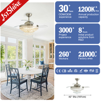 Ventilateur de plafond rétractable intelligent 1stshine 42 pouces, contrôle invisible, mode été/hiver, utilisation intérieure/extérieure, TUYA Wifi