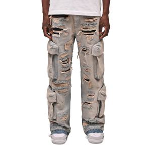 Pantalones Vaqueros Cargo de Mezclilla para Hombre, Estilo Y2K, Desgastados, Personalizados, Ropa Urbana Retro para Actividades Diarias Casuales y al Aire Libre - Product Image 5