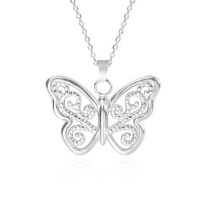 Collier unisexe en acier inoxydable 304 doré avec pendentif papillon ajouré en filigrane, motif insecte animal, pour hommes et femmes - Product Image 3
