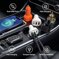 Chargeur de voiture USB à double câble rétractable intégré pour une charge rapide, chargeur de téléphone de voiture intégré, chargeur de voiture automatique