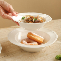 Bol en céramique et porcelaine de couleur unie, style français, avec dentelle, design mignon, durable, petit, pour soupe, salade, fruits, yaourt, céréales, dessert, gâteau