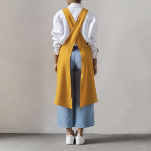 <span class=keywords><strong>Tablier</strong></span> de cuisine et de jardin en pur <span class=keywords><strong>lin</strong></span> jaune, style <span class=keywords><strong>japonais</strong></span>, grande taille, à dos croisé, avec poches, personnalisable en gros - Product Image 3