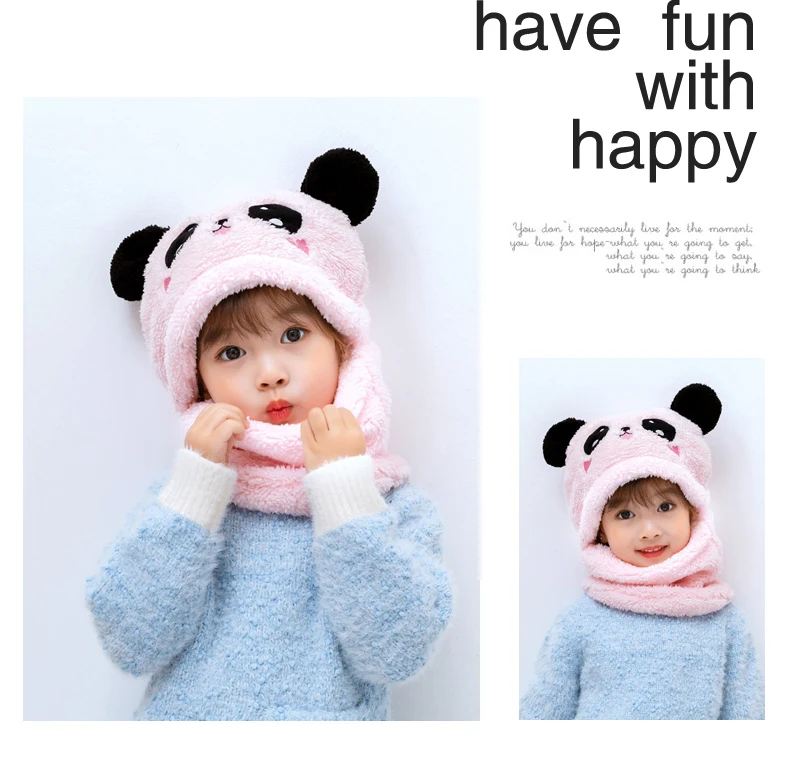 Winter Children Hats Plus Fleece Kids Cartoon Hat Girls Boys Hat Scarf Thicken Caps Newborn Photography Baby Stuff