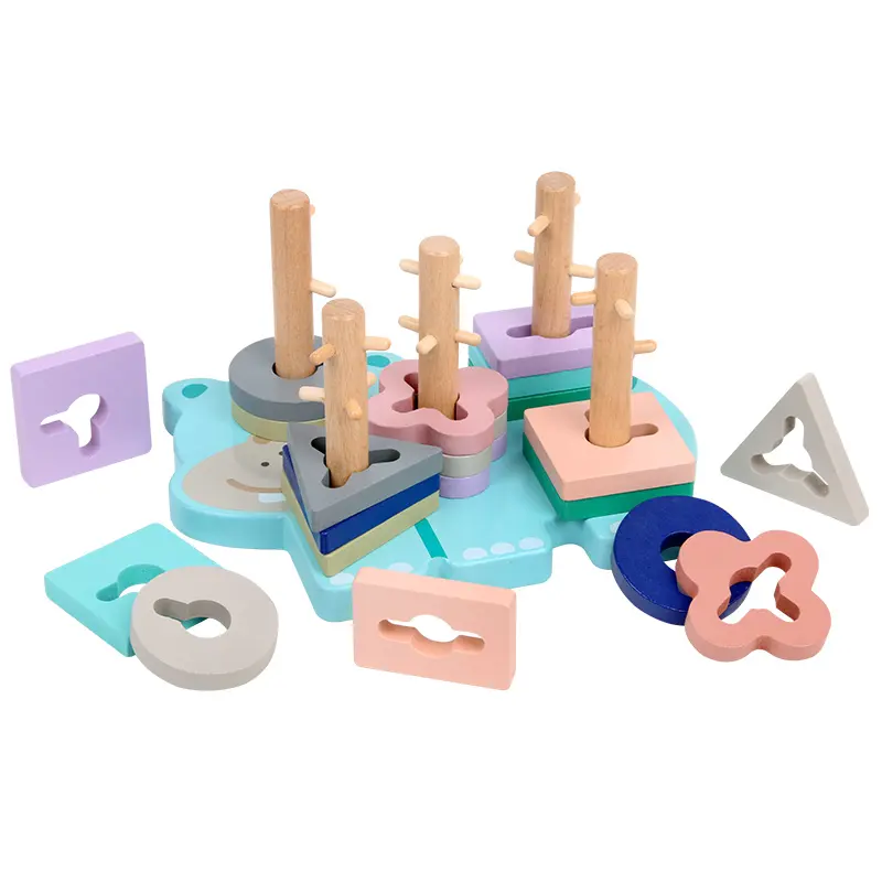 Hippo Caron Five sets of pillars train children's hand-eye coordination thinking logic geometry shape building blocks puzzle toy