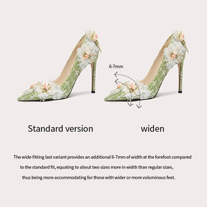 Eleganti Tacchi Alti Verde Chiaro con Pizzo Bianco e Decorazioni Floreali Rosa, Scarpe a Punta Taglia Grande - Product Image 5