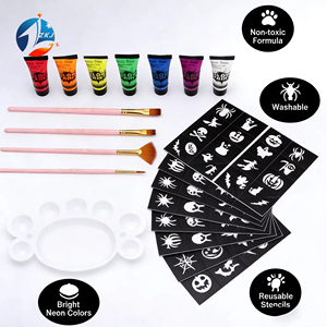 Kit completo de <span class=keywords><strong>pintura</strong></span> facial y corporal, pigmento lavable a base de agua de 8 colores con pinceles, plantillas, paleta, maquillaje para fiesta de Halloween y Cosplay - Product Image 1
