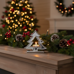 Portacandele Decorativo a Forma di Albero di Natale in Argento per Festività - Product Image 3
