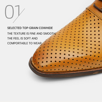 Chaussures habillées Oxford pour hommes en cuir véritable perforé sur mesure OEM, à bout pointu, à lacets, respirantes, rehaussantes, pour le bureau, collection automne