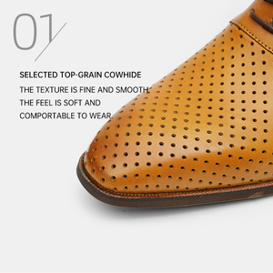 OEM Custom Perforated Genuine Leather Oxfords Men's <b>Dress</b> Shoes Pointed Toe Lace-up Breathable Office Formal Shoes - Product Image 5