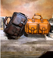Sac de Voyage Rétro en Cuir Véritable pour Hommes, Sac de Week-end Fait Main Effet Vieilli avec Bandoulière Réglable et Fermoir en Laiton Antique