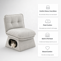 USMILEPET Chaise Partagée Homme-Animal, Lit pour Chat Rembourré Type Grotte, avec Dossier Capitonnée Intégré sous le Siège, pour Mobilier d'Animaux