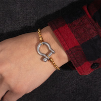 Chunky Bold Punk Bijoux Fer À Cheval Manille En Acier Inoxydable Bracelet Mousqueton Deux Tons Charmes Carré Perle Boîte Chaîne Bracelet
