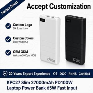 ยูคาลัน สลิม 27000mAh PD100W พาวเวอร์<span class=keywords><strong>แบ</strong></span>งค์สำหรับแล็ปท็อป OEM ODM รับทำโลโก้, ช่องเสียบ Type-C 100W ช่องเสียบ USB-A 2 ช่อง 22.5W 65W อินพุต ที่ชาร์จ<span class=keywords><strong>แบ</strong></span>บพกพา - Product Image 1
