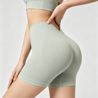 Shorts de sport mi-longs pour femme, taille élastique, grande taille, avec logo personnalisé, froncés, sans coutures, respirants, séchage rapide, en Spandex/Nylon, couleur unie, anti-roulement