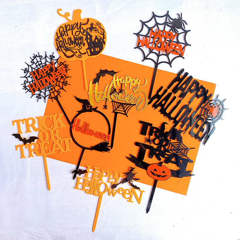 Alphabet Little Pumpkin Halloween Cakes Toppers Decorative Acrylic Happy Halloween Cake Topper Decoration