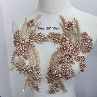 Applique décorative 3D en strass à motif de verre rose, à perles volumineuses, à dos plat, thermocollante et à coudre, écologique, pour robes de mariée et de danse