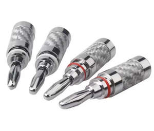 Connecteur de borne de haut-parleur, fiche banane avec vis, électronique grand public, connecteurs bananes, prise audio, plaqué rhodium, fibre de carbone - Product Image 1