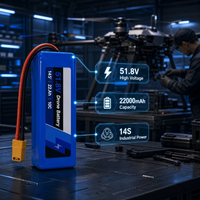 Paket Baterai Lithium Ion 14S 51.8V 22Ah 10C, Baterai Daya Isi Ulang dengan Pengosongan Tinggi untuk Peralatan Kerja Udara Industri