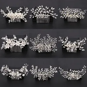 Hot Venda De Luxo Mulheres Bridal Comb Liga Rhinestone Deixa Pérola Floral Headpiece Casamento Noiva Diamante Handmade Acessórios de Cabelo