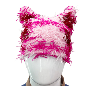 Gorro cálido de Invierno <span class=keywords><strong>para</strong></span> <span class=keywords><strong>mujer</strong></span>, diseño de orejas de gato, gorro de punto trenzado de ganchillo con divertido Gorro con orejas de gato en Stock - Product Image 5